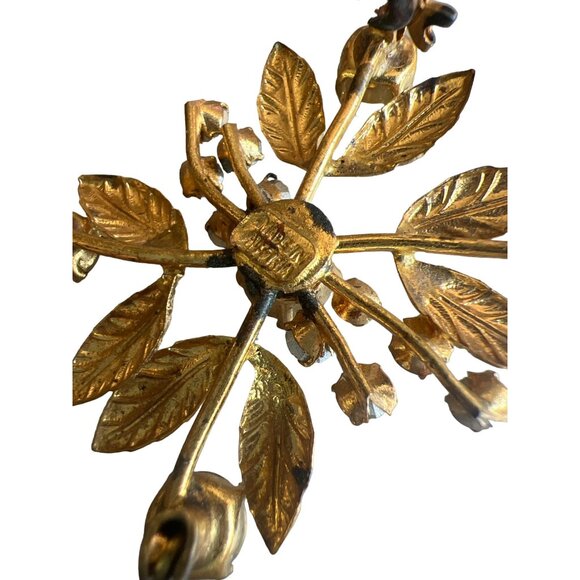 Vintage Made in Austria Gold Tone Aurora Borealis AB Crystals Etched Leaves - Picture 8 of 11